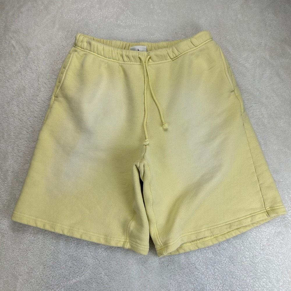 Elwood Clothing Core Sweat Shorts Mens L Vintage Yellow Sun Faded Organic Cotton